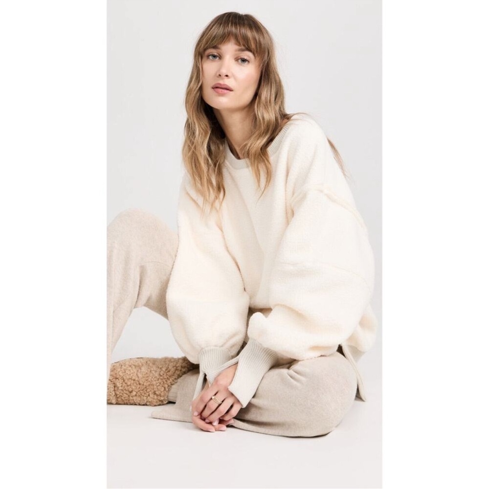 FREE PEOPLE WE THE FREE VANILLA ICE CREAM COZY CAMDEN PULLOVER SWEATSHIRT TOP - Picture 2 of 14